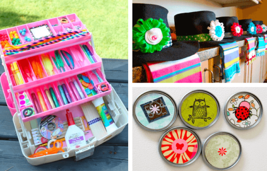 A simple collage showcasing handmade gifts made from various craft supplies, including hats.