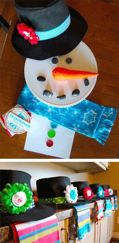 A simple handmade snowman gift on a plate.