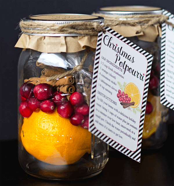 Simplistic mason jars filled with oranges and cranberries, perfect as handmade gifts.