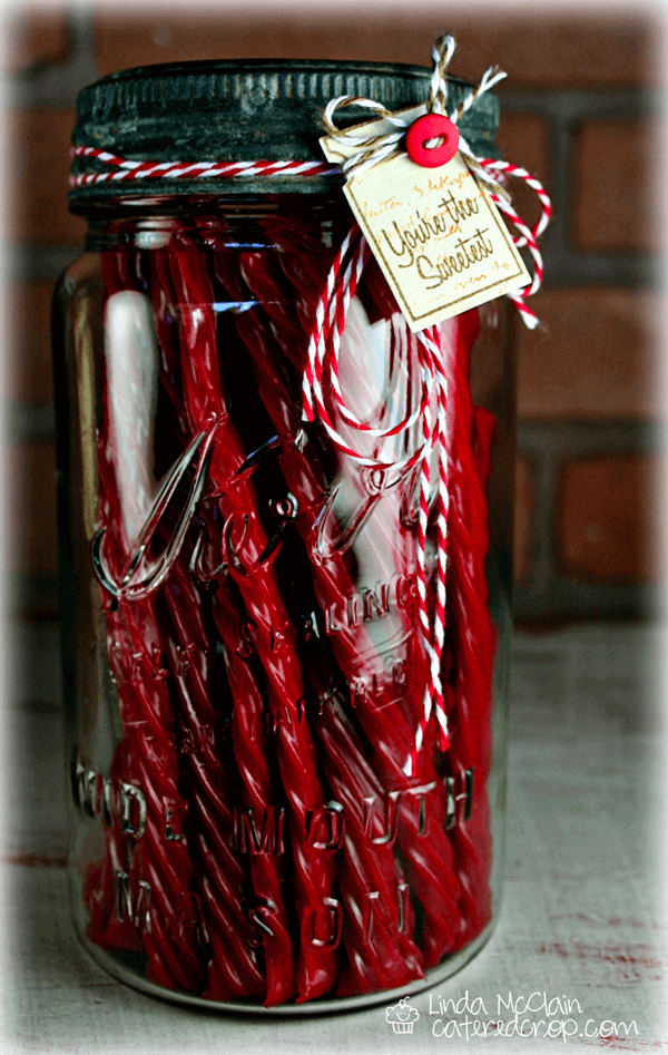 A simple, red jar with a label on it that would make a great handmade gift.