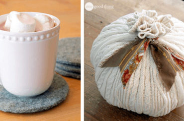 How to make a knitted pumpkin coaster using an old sweater.
