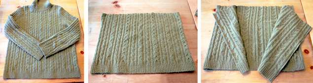 Sewing the edges of a sweater pillow