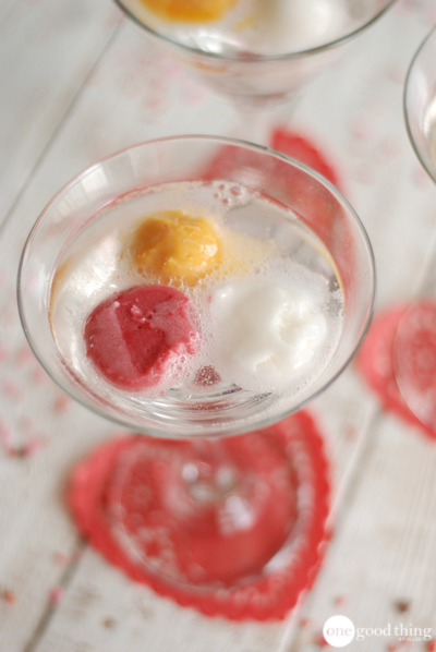 Special Fizzy Sorbet Mocktail 4 martini glasses holding a Special Fizzy Sorbet Mocktail