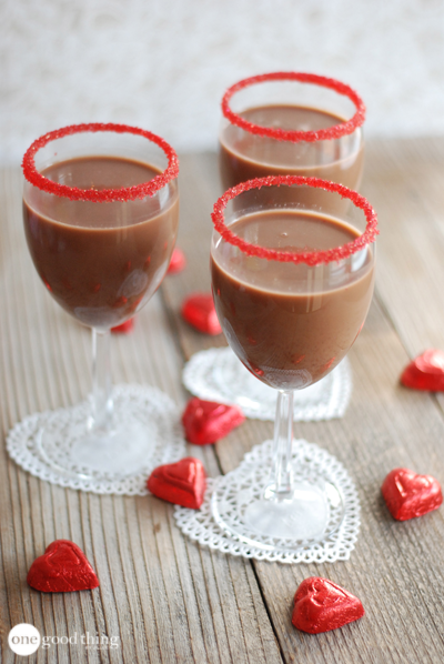 Mexican Chocolate Mocktail four goblets holding a Mexican Chocolate Mocktail