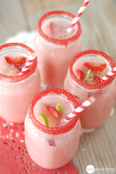 Brazilian Strawberry Limeade Mocktail overhead shot of a mason jar of Brazilian Strawberry Limeade