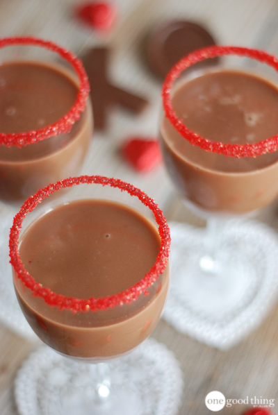 Mexican Chocolate Mocktail four goblets holding a Mexican Chocolate Mocktail