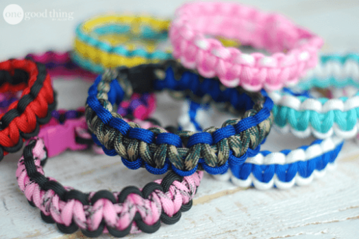 DIY Paracord bracelets in different colors.