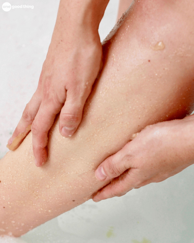 DIY exfoliating scrub for legs You won't believe how soft and smooth your legs are after using this leg scrub before shaving.