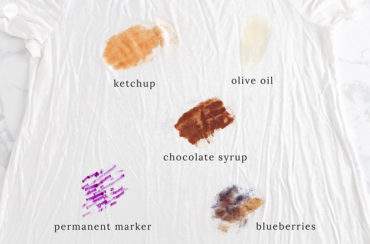 A white t - shirt with DIY stain remover ingredients on it.