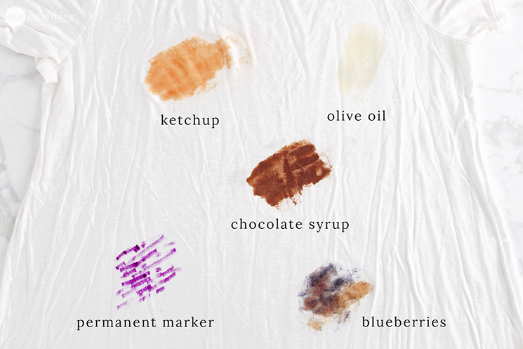 A white t - shirt with DIY stain remover ingredients on it.