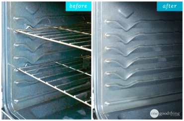 A clean oven after using the no-scrub baking soda method
