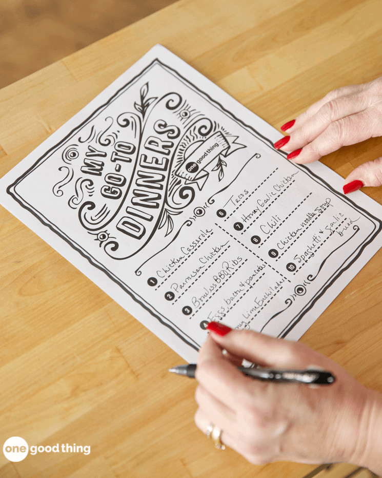 "My Go-To Dinners" Printable List
