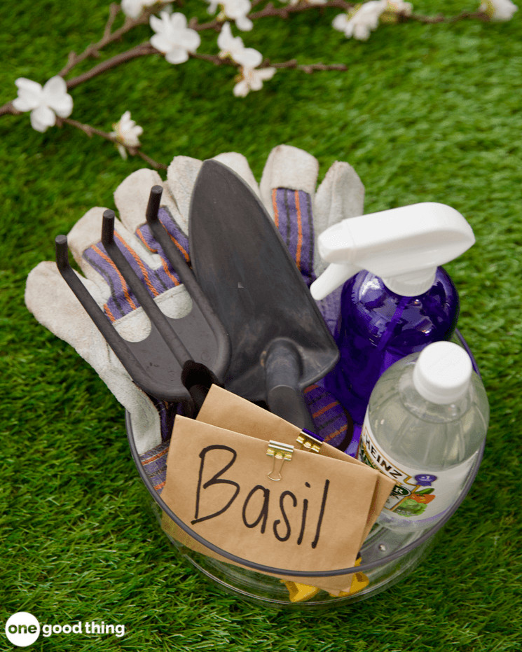 gardening lazy susan hacks gardening supplies in a lazy susan sitting in grass