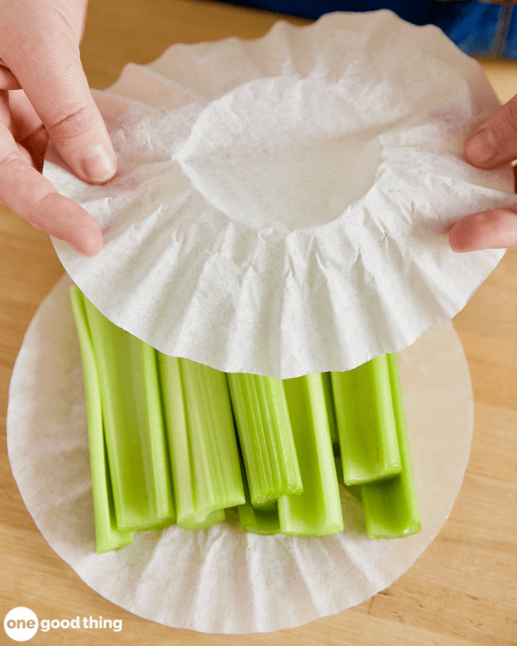 Uses For Coffee Filters Storing celery between coffee filters helps keep it fresh.