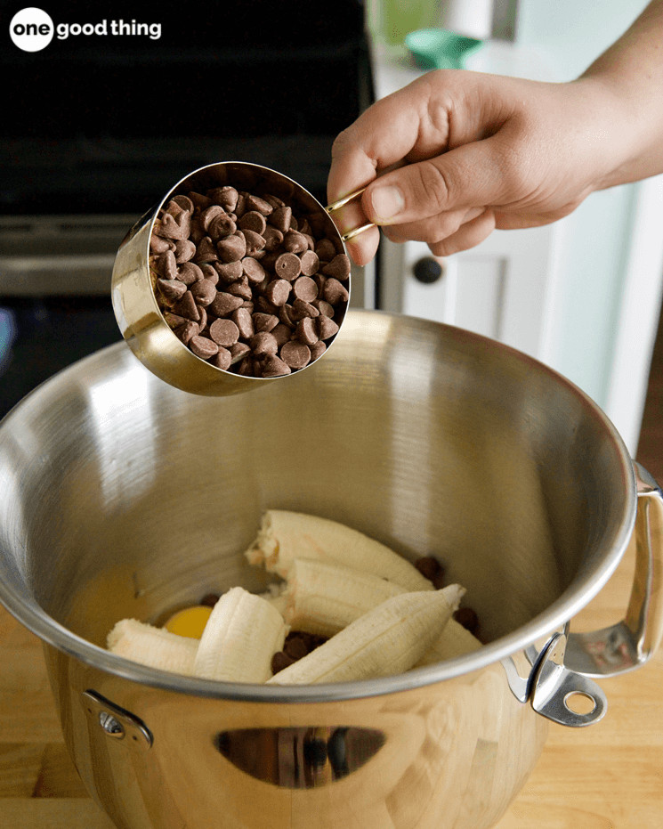 Adding chocolate chips to 4-Ingredient Banana Bread