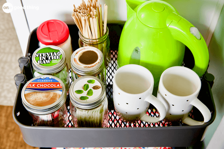 Use mason jars to keep your coffee cart supplies looking neat and tidy.