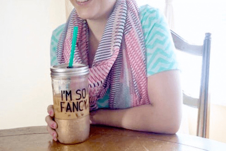 Use Mason Jars as tumblers by providing a hole in the lid for a straw.