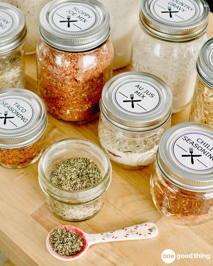 Use small mason jars as spice containers - perfect for spice mixes like taco seasoning and gravy mix.