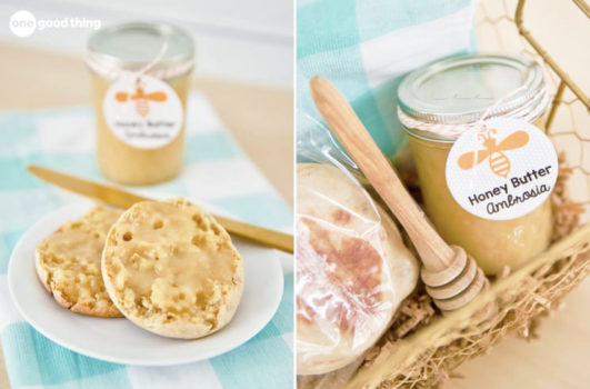 A jar of honey and cookies, a perfect combination for indulging in a sweet treat.