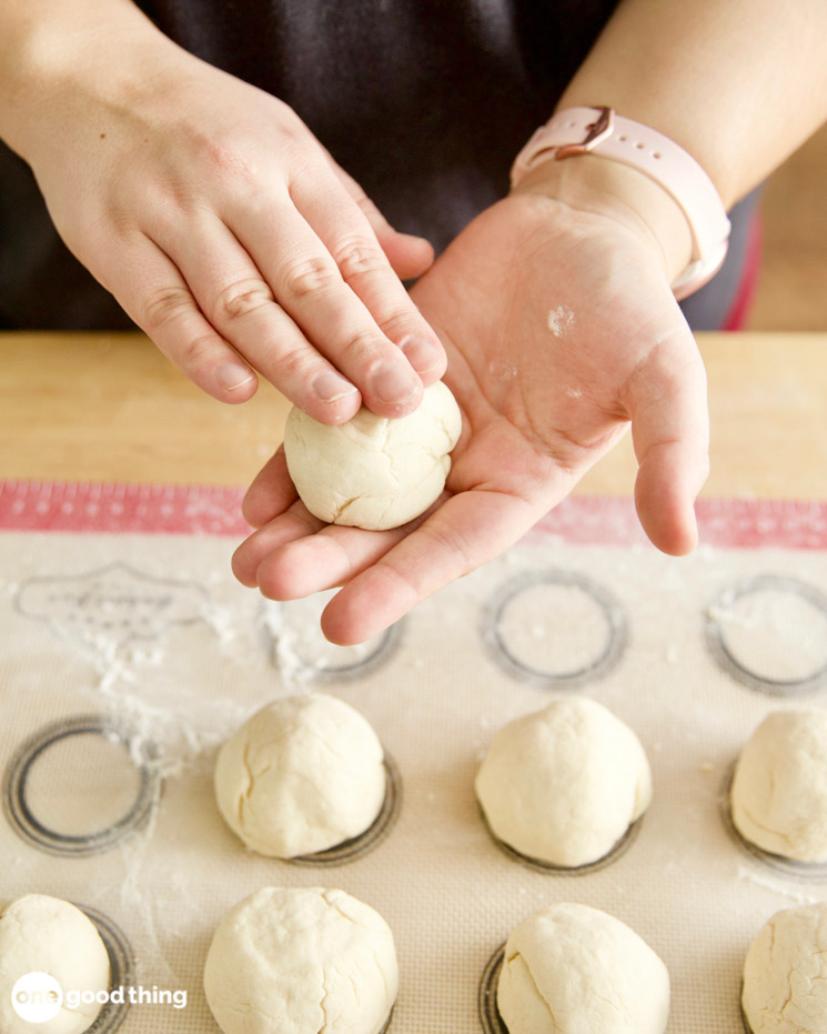 rolling up a ball of 2 ingredient dough
