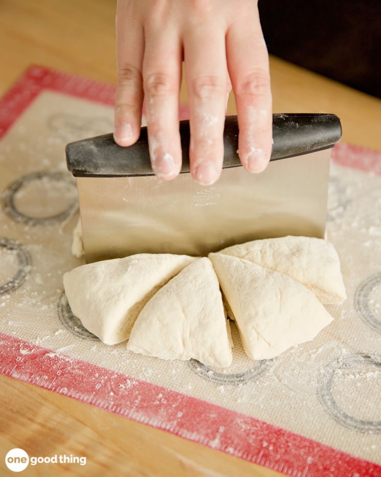 cutting 2 ingredient dough into equal portions 