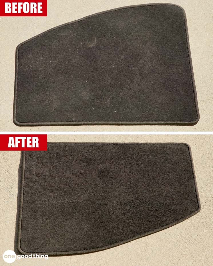 DIY Car Upholstery Cleaner DIY Car Upholstery Cleaner - before and after photos of car floor mat