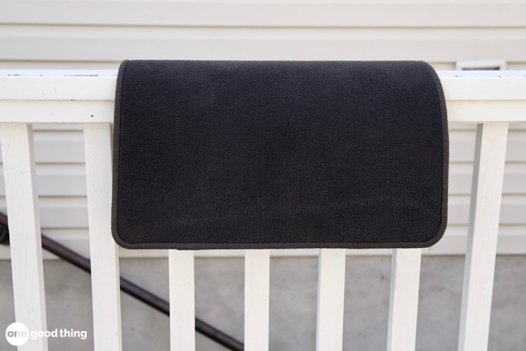 DIY Car Upholstery Cleaner DIY Car Upholstery Cleaner - car floor mat hung over porch ballister to dry