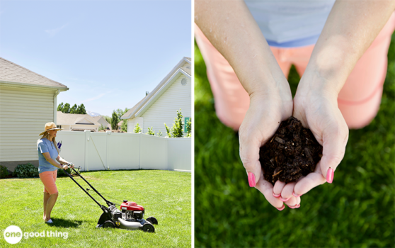 A person holding dirt in their hands while looking at your lawn.