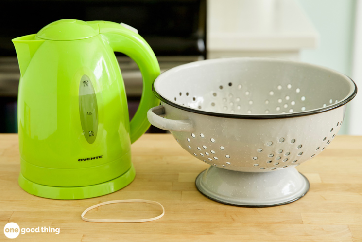 All you need to get berry stains out is hot water and a colander or sieve.