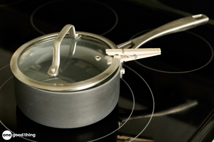 uses for clothespins - propping a pan lid to allow steam to escape