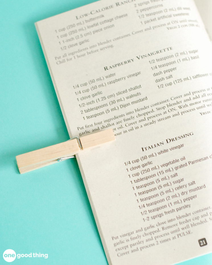 uses for clothespins - keeping a cookbook open to the right page