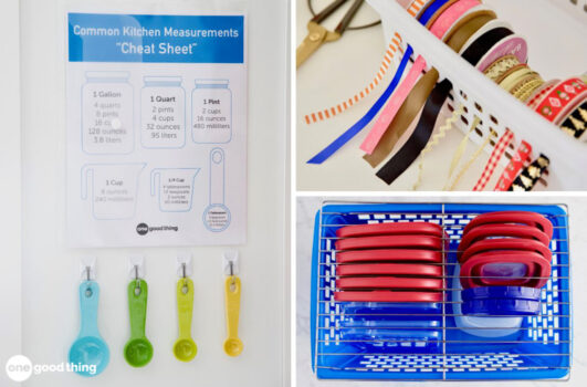 collage of images showing various Easy And Cheap Organizing Hacks
