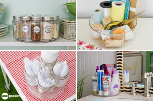 photos showing various ways to use a lazy susan