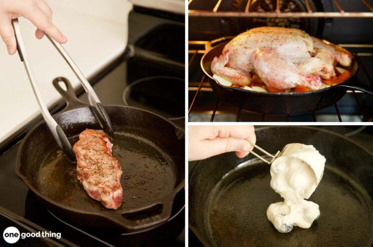 Cast iron cookware is perfect for searing meets, roasting, and even making delicious pancakes.