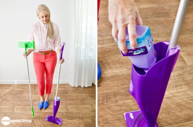 Money-saving Swiffer hacks include making or buying reusable pads, and learning to refill Wet Jet bottles.