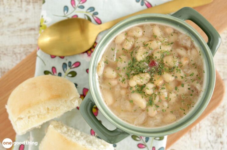 Navy bean soup is filling, inexpensive comfort food.