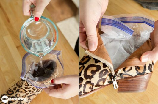 One of the simplest ways to stretch out shoes is with ice!