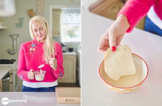 Making crème anglaise by melting ice cream.