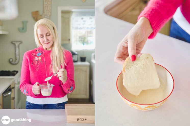 Making crème anglaise by melting ice cream.